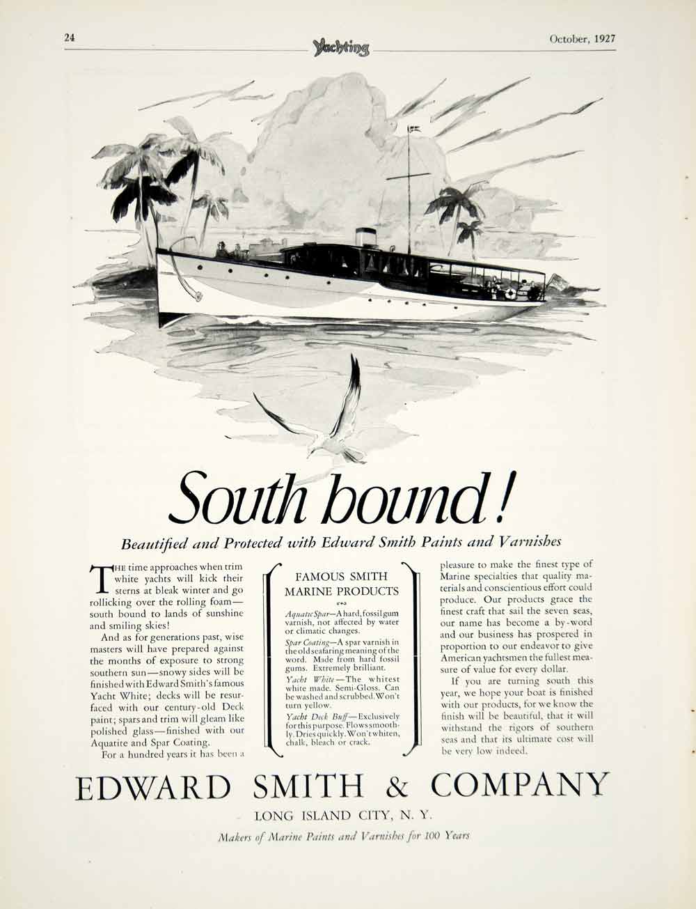 1927 Ad Edward Smith Boat Marine Paint Varnish Yacht White Sailing Nautical YYM1