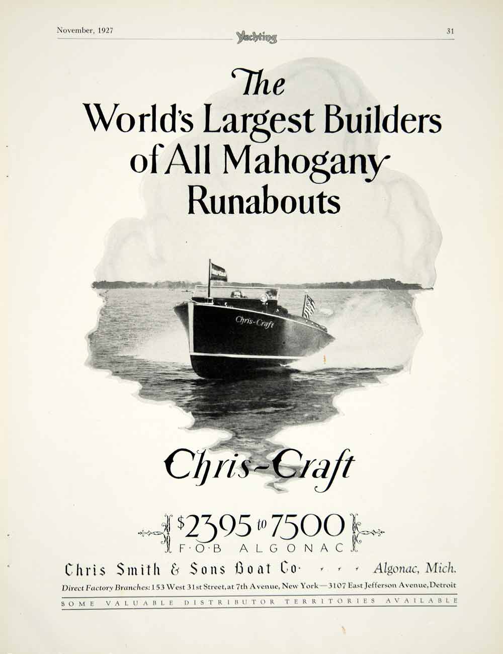 1927 Ad Chris-Craft All Mahogany Runabout Motorboat Yacht Nautical Marine YYM1