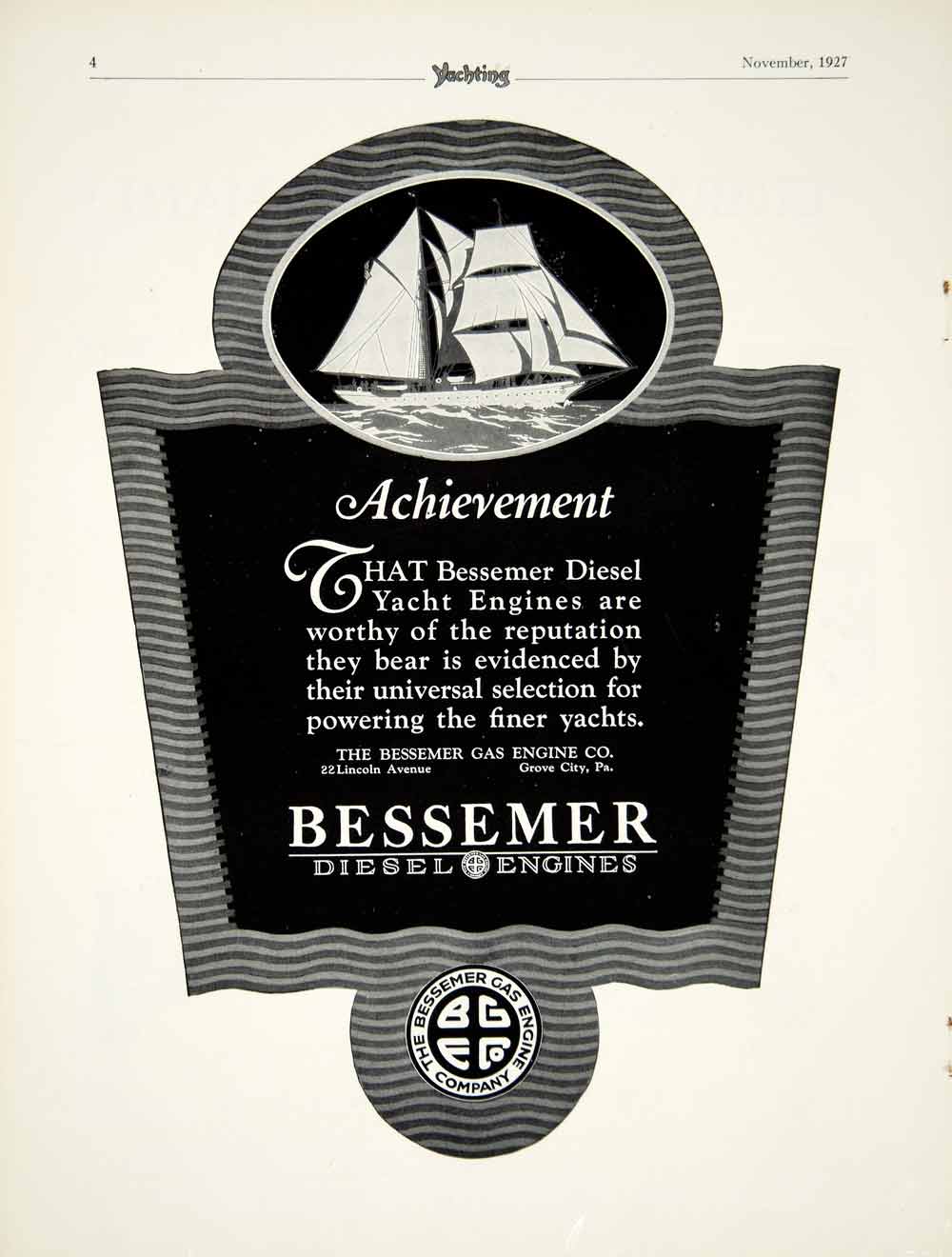 1927 Ad Bessemer Diesel Yacht Engine Marine Motor Boat Sail Ship Nautical YYM1