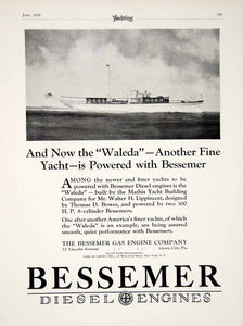 1928 Ad Bessemer Diesel Engine C McKnight-Smith Art Waleda Yacht Boat Ship YYM2