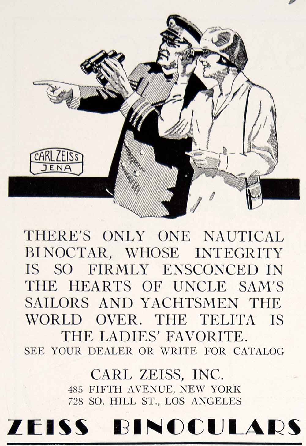 1928 Ad Carl Zeiss Nautical Binoculars Yacht Boat Marine Art Sailing Ship YYM2