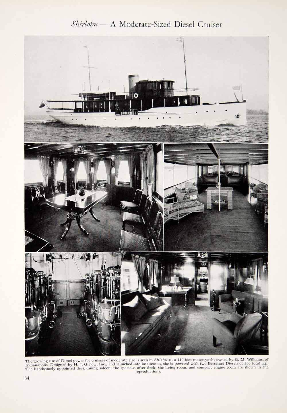 1928 Print Shirlohn 110ft Twin Screw Bessemer Diesel Yacht Ship Interior YYM2