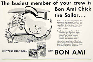 1935 Ad Vintage Bon Ami Powder Cake Chick Sailor Boat Cleaning Cartoon YYM3