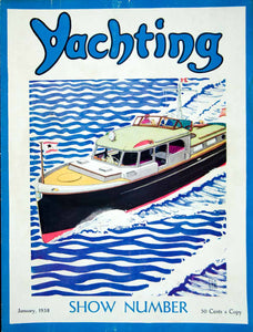 1938 Cover Yachting Magazine January Yacht Cruiser Boat Ocean Illustration YYM4