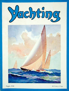 1938 Cover Yachting Magazine Tore Asplund Art Sailing Yacht Sails Ocean YYM4