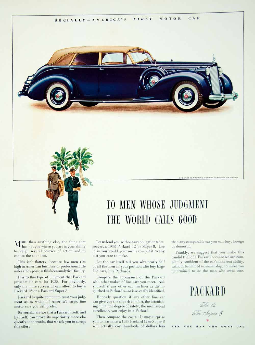 1938 Ad Vintage Packard Blue 12 Touring Cabriolet Automobile Luxury Car YYM4