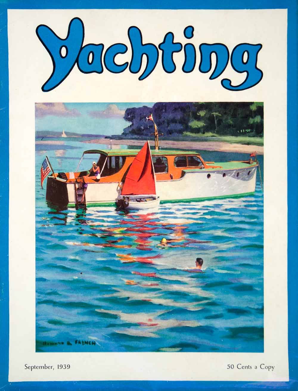 1939 Cover Yachting Magazine September Yacht Pleasure Craft Motor Boat Dinghy