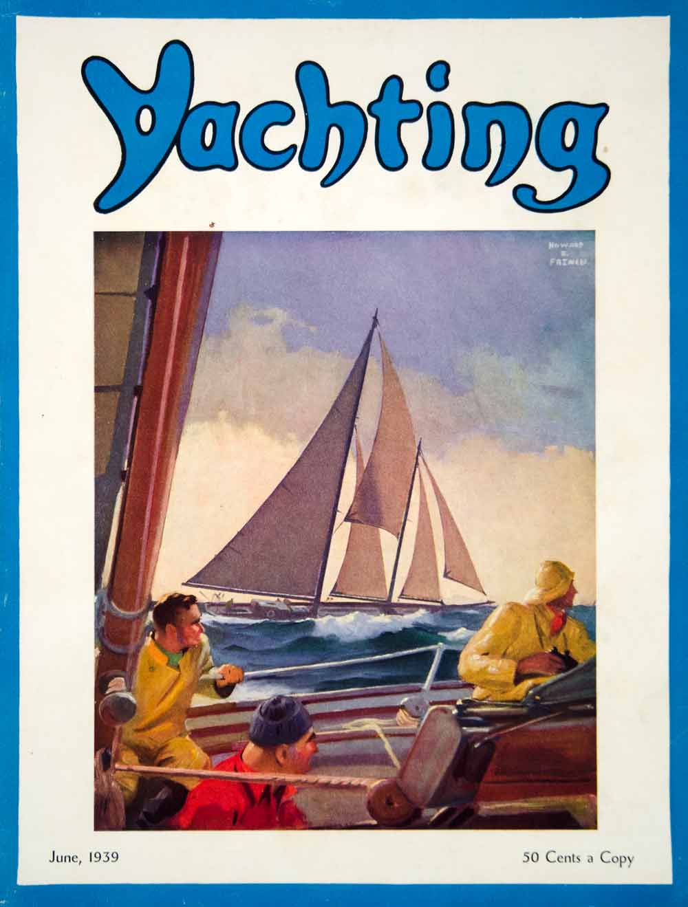 1939 Cover Yachting Magazine June Yacht Sailboat Crew Deck Sailors Racing Race
