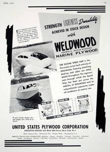1939 Ad Doane Speed Ship Weldwood Resin Bonded Marine Plywood Boat Construction