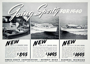 1939 Ad Vintage Chris Craft 1940 Models Motor Boat Runabout Cruiser Algonac Mich