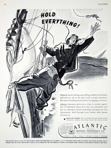 1939 Ad Atlantic Mutual Insurance Yacht Policy Earl Oliver Hurst Cartoon Art