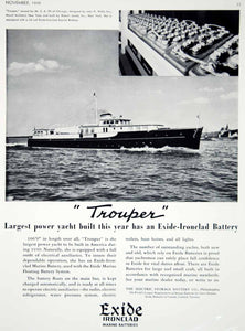 1939 Ad Exide Marine Electric Storage Battery Trouper Power Yacht C.A. Tilt Boat