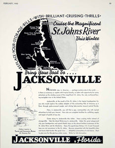 1940 Ad Jacksonville Florida St. Johns River Map Winter Boating Cruising Tourism