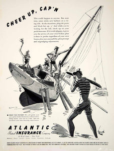 1940 Ad Atlantic Mutual Insurance Yacht Boat Policy Earl Oliver Hurst Cartoon