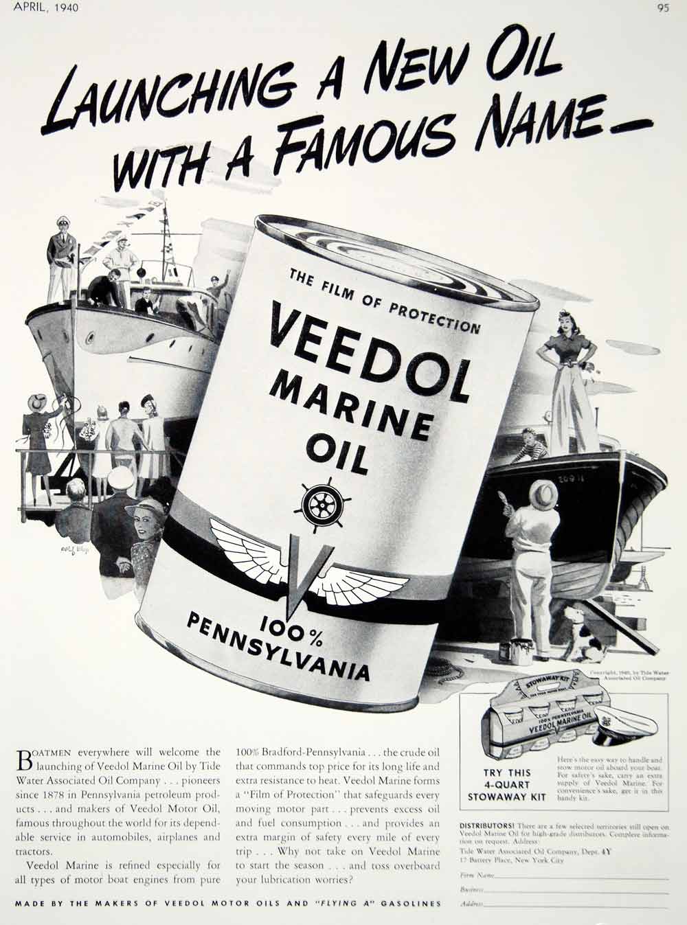 1940 Ad Vintage Veedol Marine Oil Tide Water Motor Boat Rolf Klep Cartoon Art