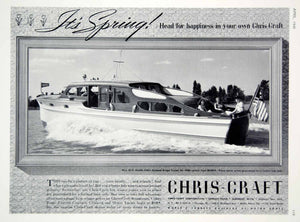 1940 Ad Vintage Chris Craft Double Cabin Enclosed Bridge Cruiser Yacht Boat