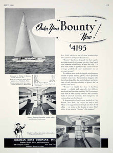 1940 Ad Vintage Coleman Boat Bounty Sailboat Main Cabin Stateroom Galley Yacht