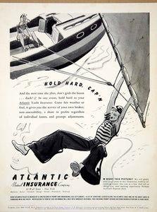 1940 Ad Atlantic Mutual Insurance Yacht Boat Earl Oliver Hurst Cartoon Sail Boom
