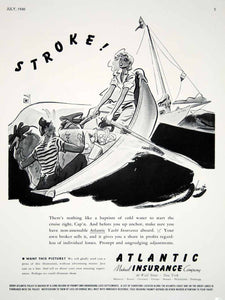 1940 Ad Atlantic Mutual Insurance Yacht Dinghy Earl Oliver Hurst Cartoon Art