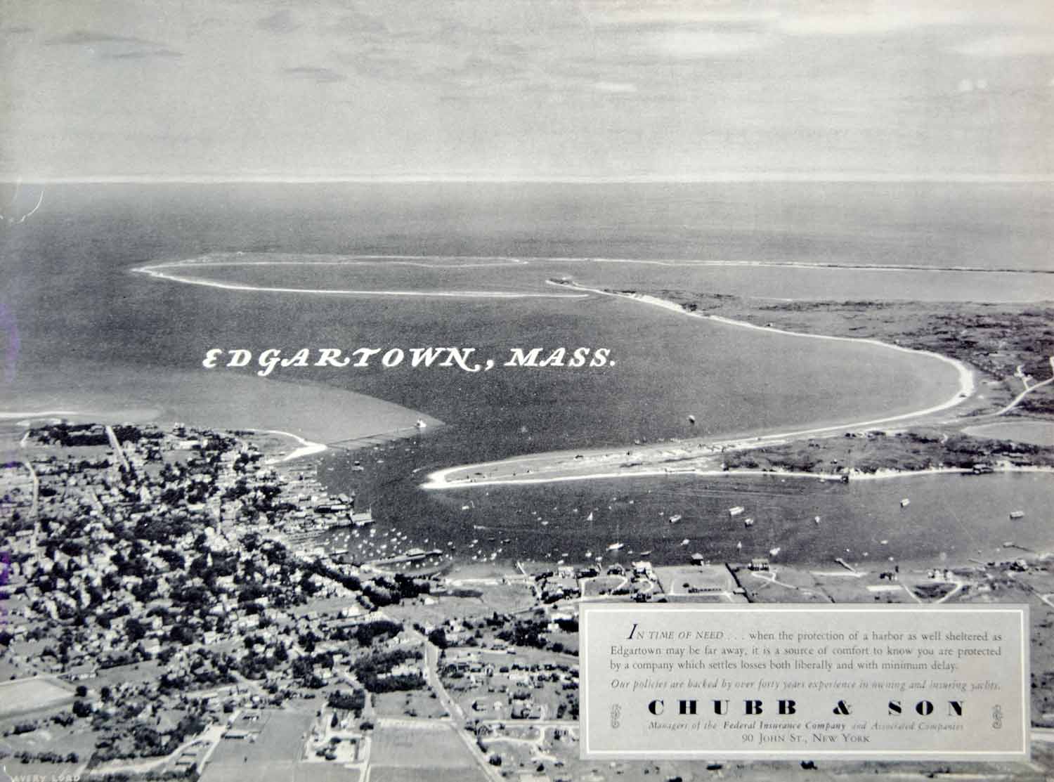 1940 Ad Chubb & Son Marine Insurance Edgartown MA Martha's Vineyard Aerial View