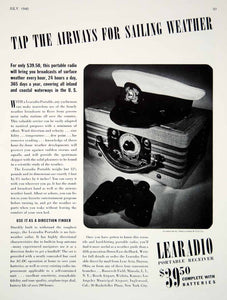1940 Ad Learadio Portable Radio Receiver Ship Boat Yacht Lear Avia Dayton Ohio