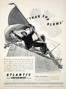 1940 Ad Atlantic Mutual Insurance Yacht Sailboat Boat Earl Oliver Hurst Cartoon