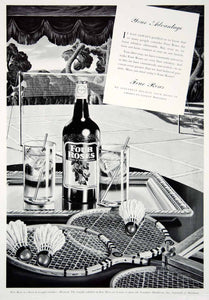 1940 Ad Vintage Four Roses Whiskey Whisky Badminton Racquet Shuttlecock Game Net