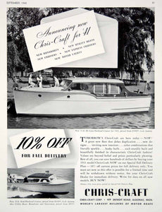 1940 Ad Vintage Chris Craft Motor Boat Yacht Enclosed Cruiser 1941 Model Algonac