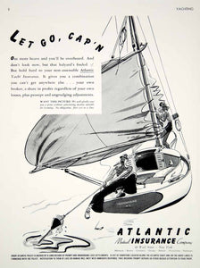 1940 Ad Atlantic Mutual Insurance Yacht Sailboat Earl Oliver Hurst Cartoon Art