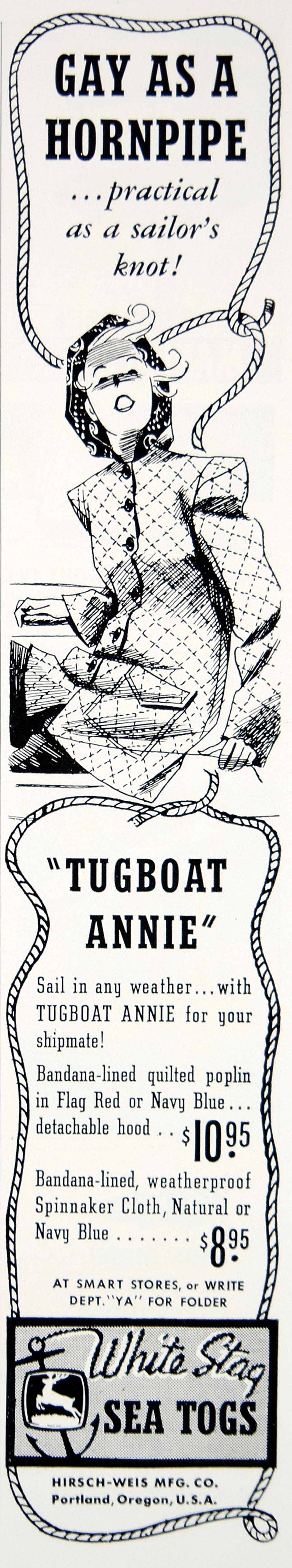 1940 Ad White Stag Sea Togs Nautical Fashion Jacket Hirsch-Weis Portland Oregon