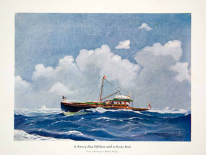 1939 Color Print Robert Wigley Nautical Art Ship Motor Yacht Ocean Waves Clouds - Period Paper
