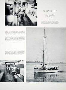 1939 Print Lucia II Motor Sailor Yacht Sailboat Sailing Deckhouse Main Cabin