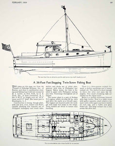 1939 Article Twin Screw Fishing Cruising Boat H. J. Lester Diagram Cabin Plan
