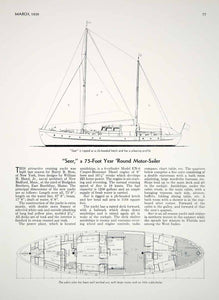 1939 Article Seer Cruising Yacht Sailboat William Hand Cabin Plan Harry B Hess