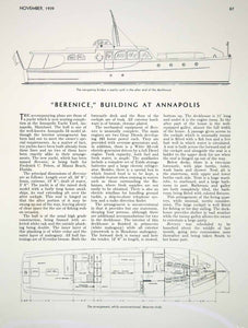 1939 Article Berenice Yacht Annapolis Cabin Plan Frederick C. Peters Miami Beach - Period Paper
