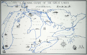 1940 Lithograph Map Great Lakes Cruising Sailing Chart New England Coast Boating