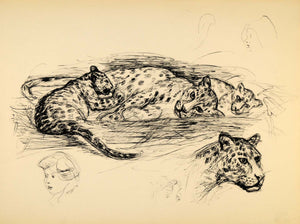1944 Print Artist Ernst Denzler Spotted Leopard Wildlife Drawing Sketch ZMT1