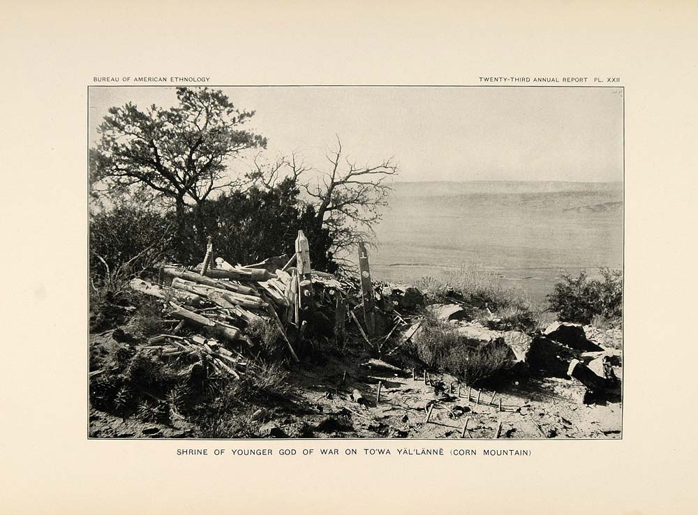 1904 Print Zuni Indian Shrine War God Corn Mountain - ORIGINAL HISTORIC ZN1