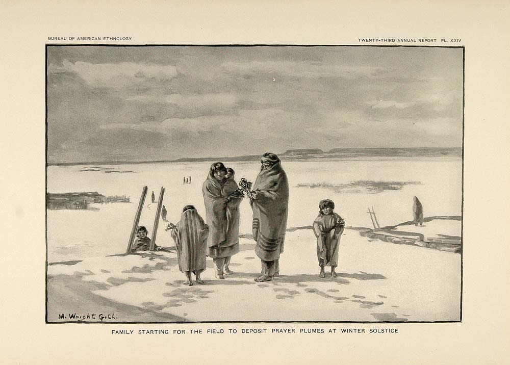 1904 Print Zuni Family Prayer Plumes Winter Solstice - ORIGINAL HISTORIC ZN1