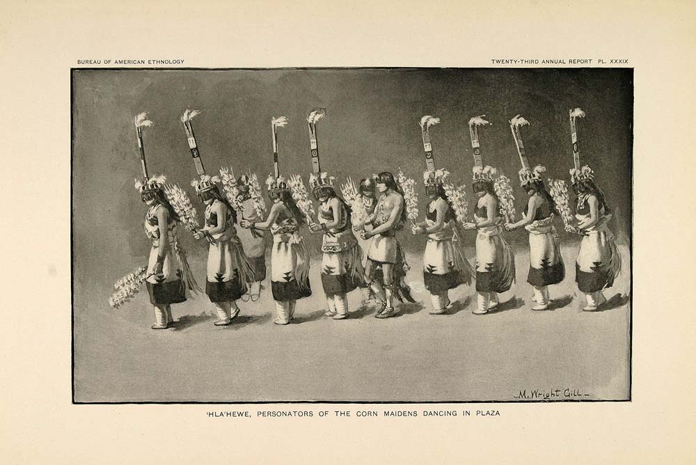 1904 Print Zuni Dance Hlahewe Corn Maidens Dancing Gill ORIGINAL HISTORIC ZN1