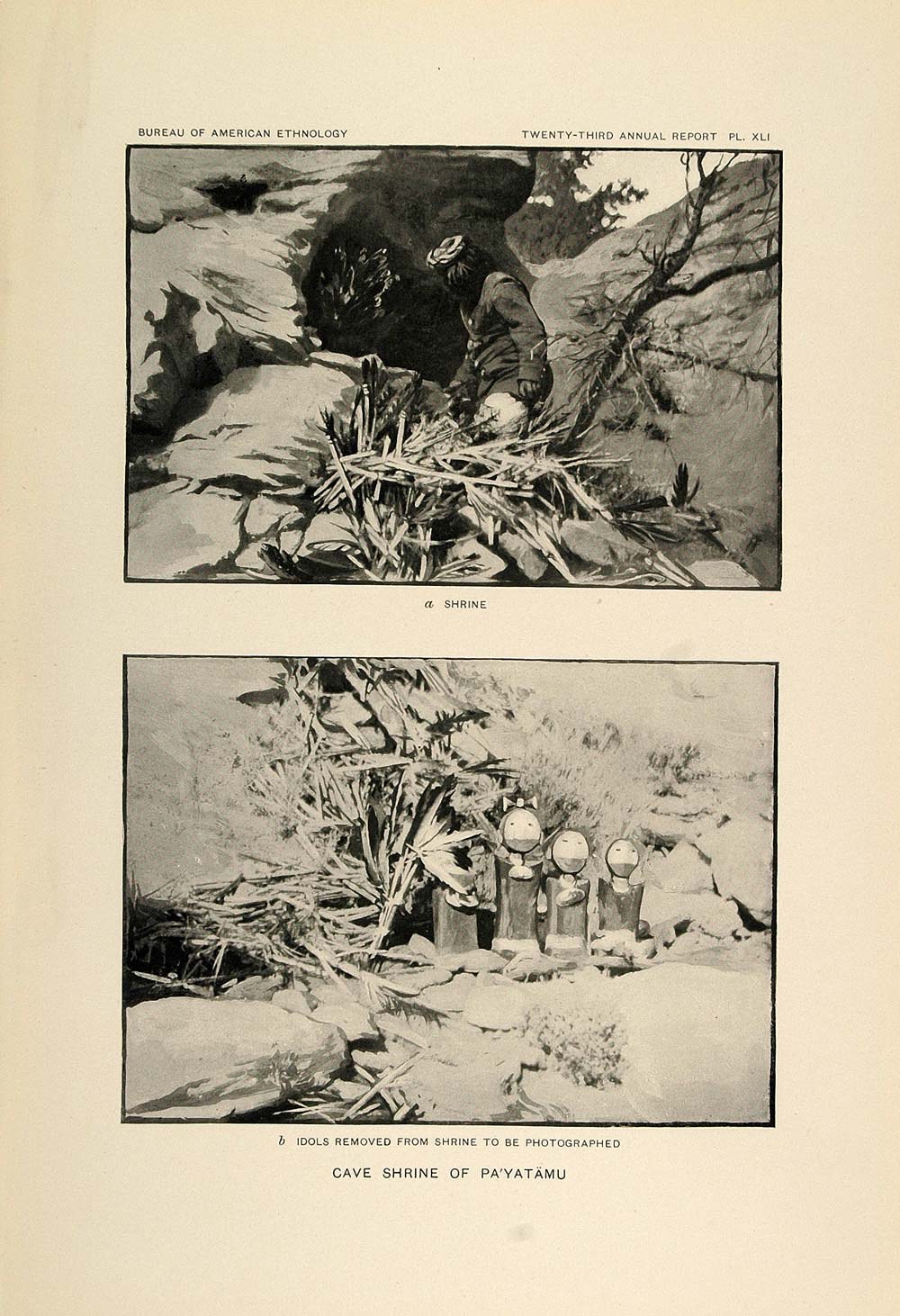 1904 Print Cave Shrine Payatamu Idols Zuni Mythology - ORIGINAL HISTORIC ZN1