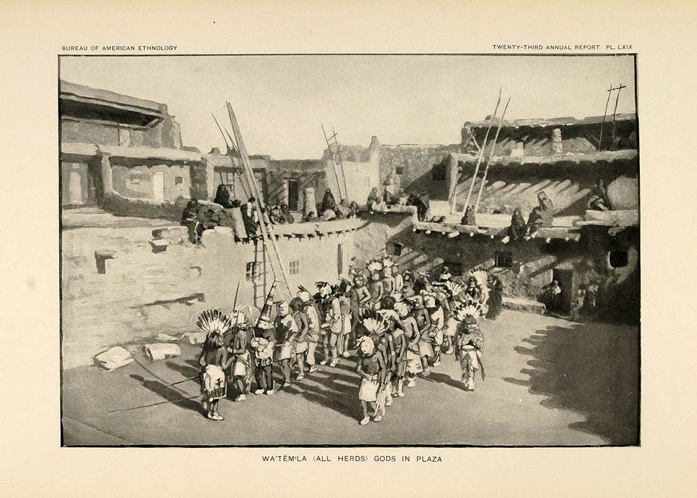 1904 Print Zuni Indian Watemla All Herds Gods Kachinas ORIGINAL HISTORIC ZN1