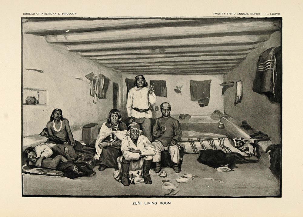 1904 Print Zuni Pueblo Indian House Home Interior Room ORIGINAL HISTORIC ZN1