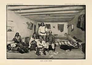 1904 Print Zuni Pueblo Indian House Home Interior Room ORIGINAL HISTORIC ZN1