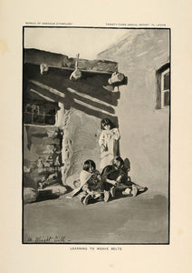 1904 Print Zuni Children Weaving Belts Mary W. Gill - ORIGINAL HISTORIC ZN1