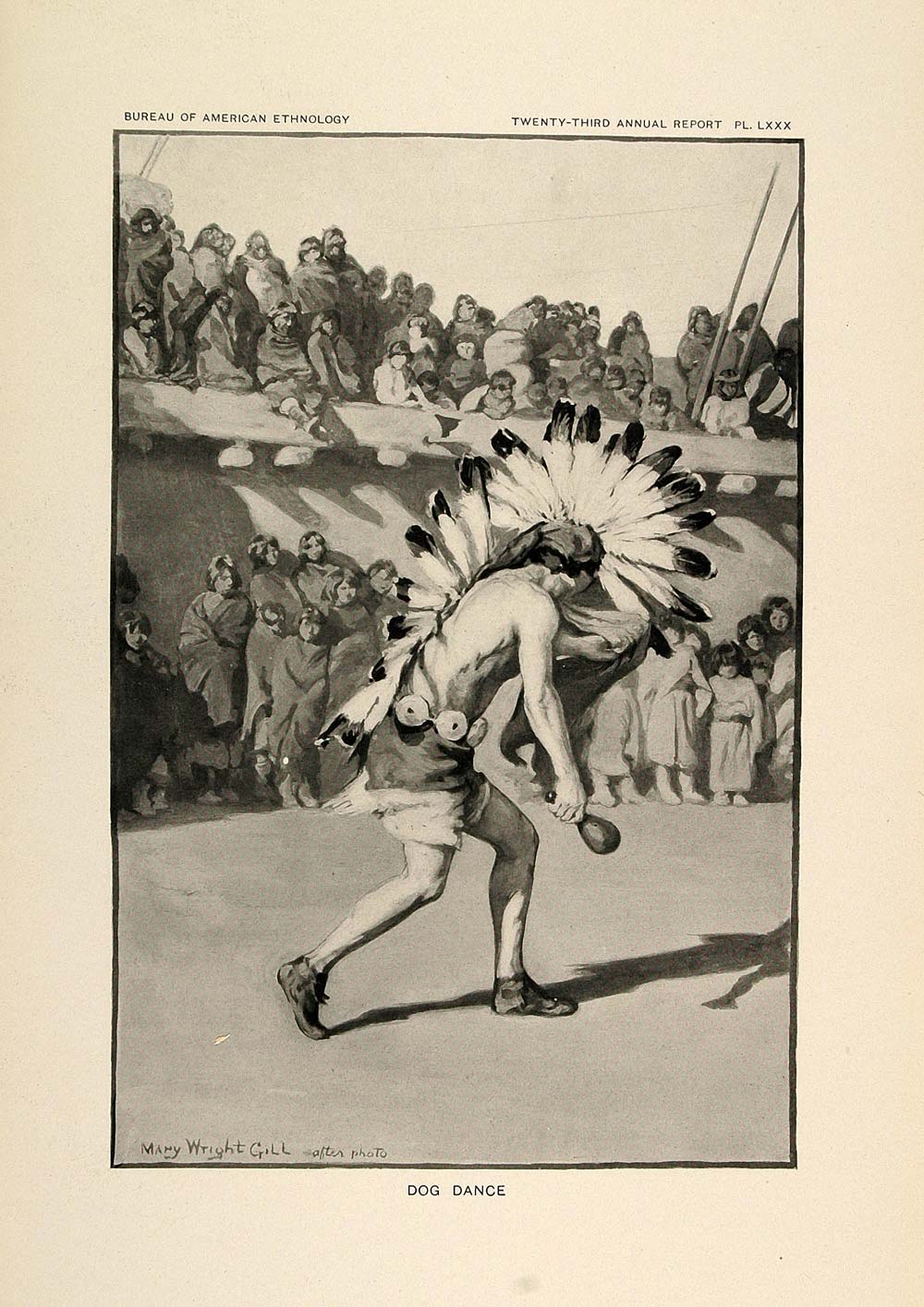 1904 Print Zuni Indian Dog Dance Dancing M. Wright Gill ORIGINAL HISTORIC ZN1