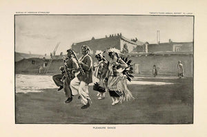 1904 Print Zuni Indian Pleasure Dance Dancing M.W. Gill ORIGINAL HISTORIC ZN1