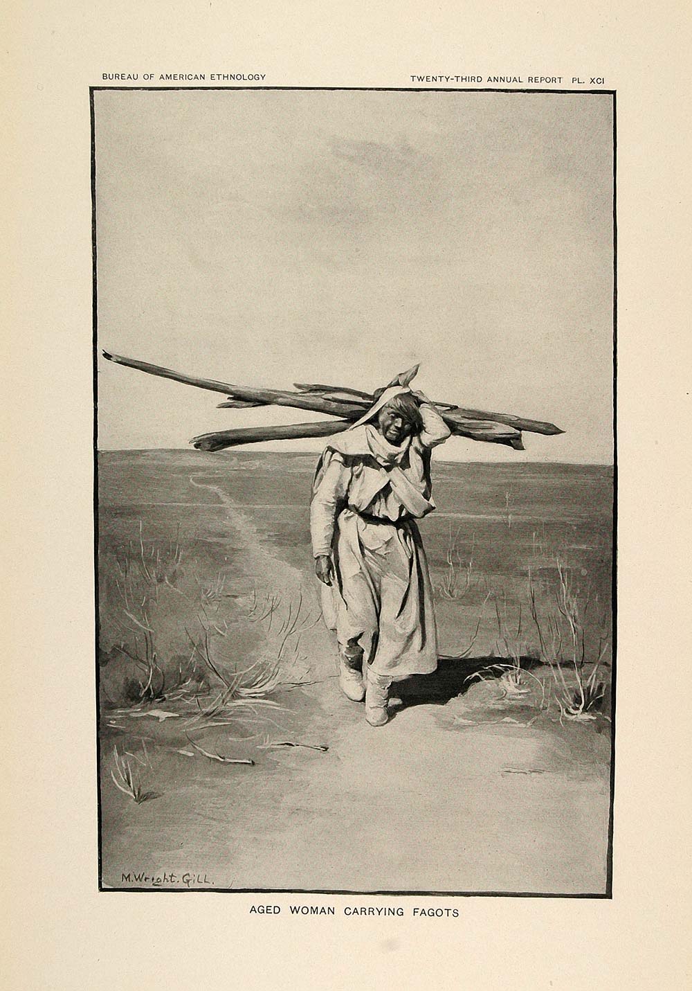 1904 Print Zuni Indian Old Woman Firewood Fagots Gill ORIGINAL HISTORIC ZN1