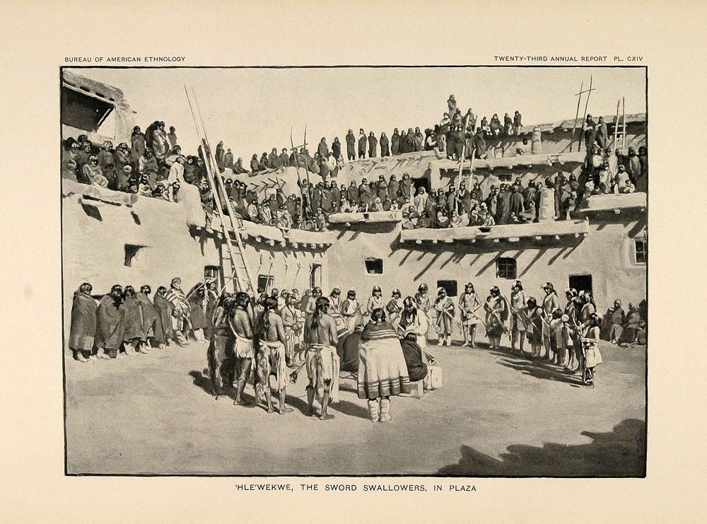 1904 Print Zuni Ceremony Hlewekwe Sword Swallowers - ORIGINAL HISTORIC IMAGE ZN1