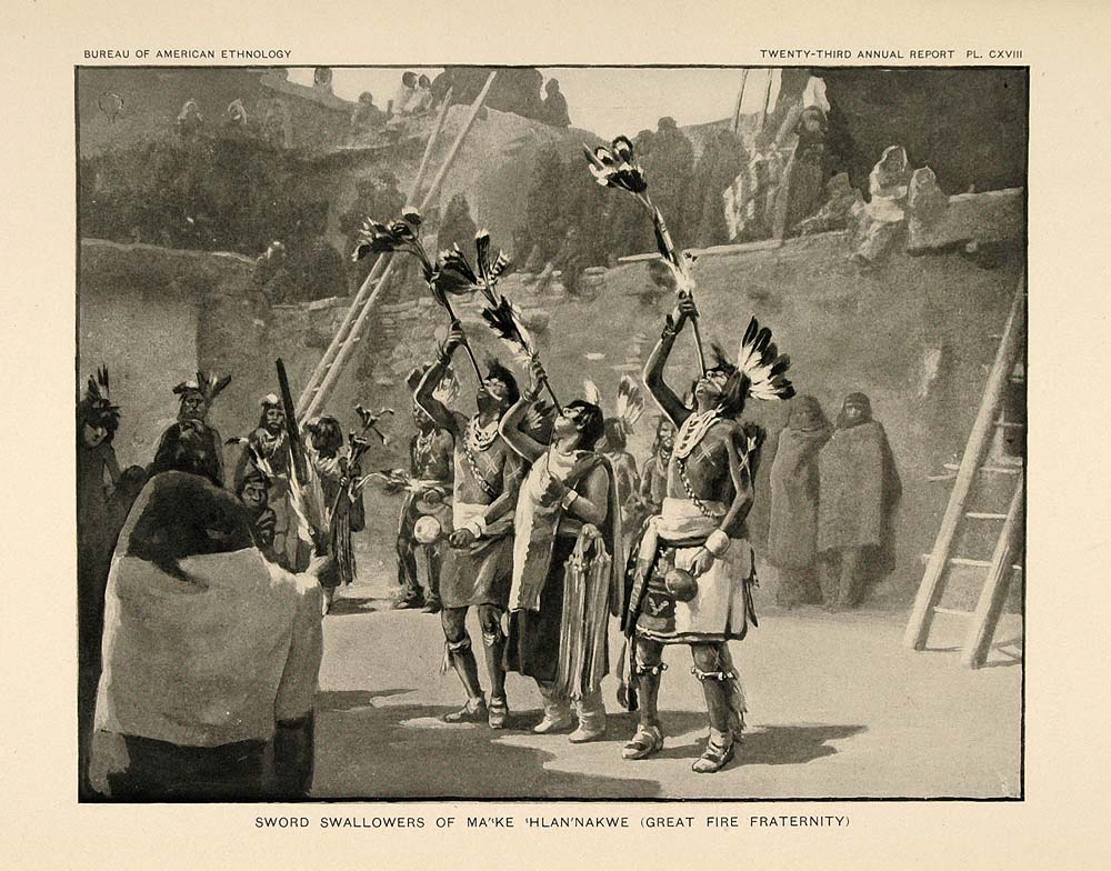 1904 Print Zuni Sword Swallowers Great Fire Fraternity ORIGINAL HISTORIC ZN1